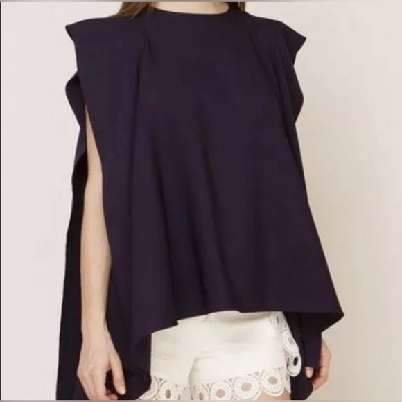 EUC Gracia Drapery Sleeveless Out Shell Navy Blue Poncho Top Size Small - Picture 2 of 12